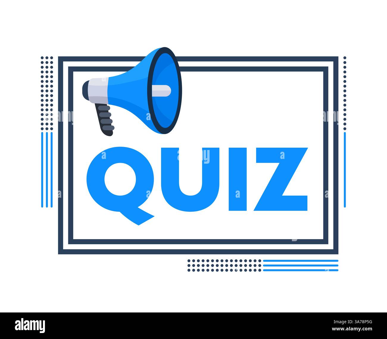 Megaphone Announcing Quiz Time with Blue Frame and Text Stock Vector