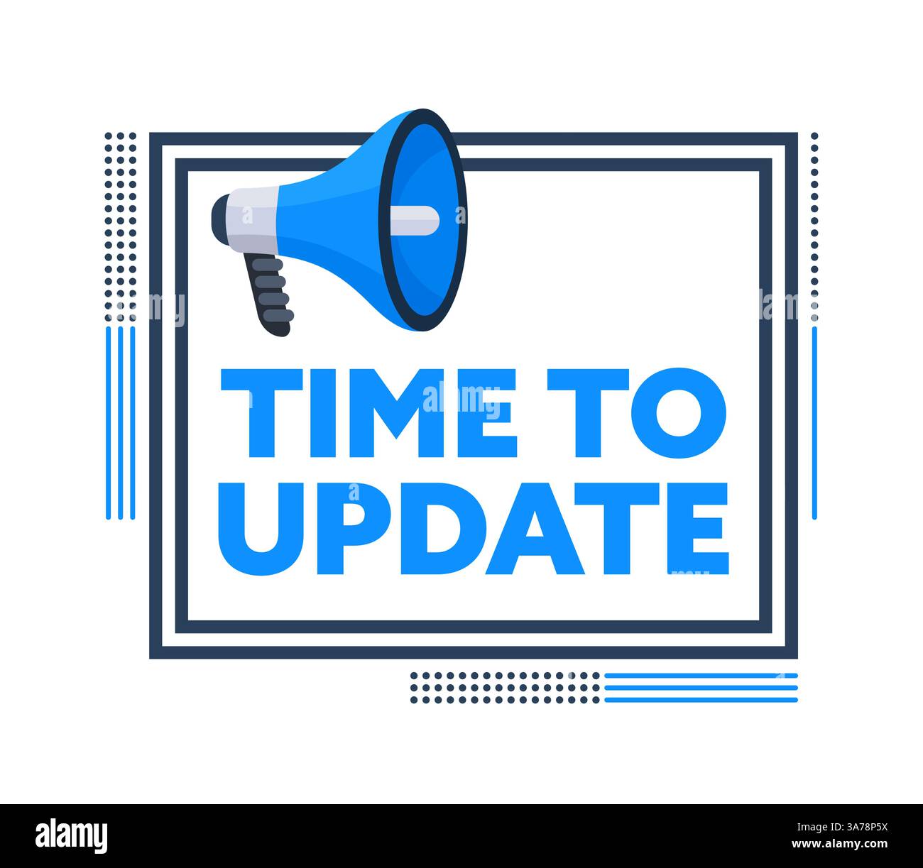 Megaphone Announcing Time to Update with Modern Geometric Frame Stock Vector