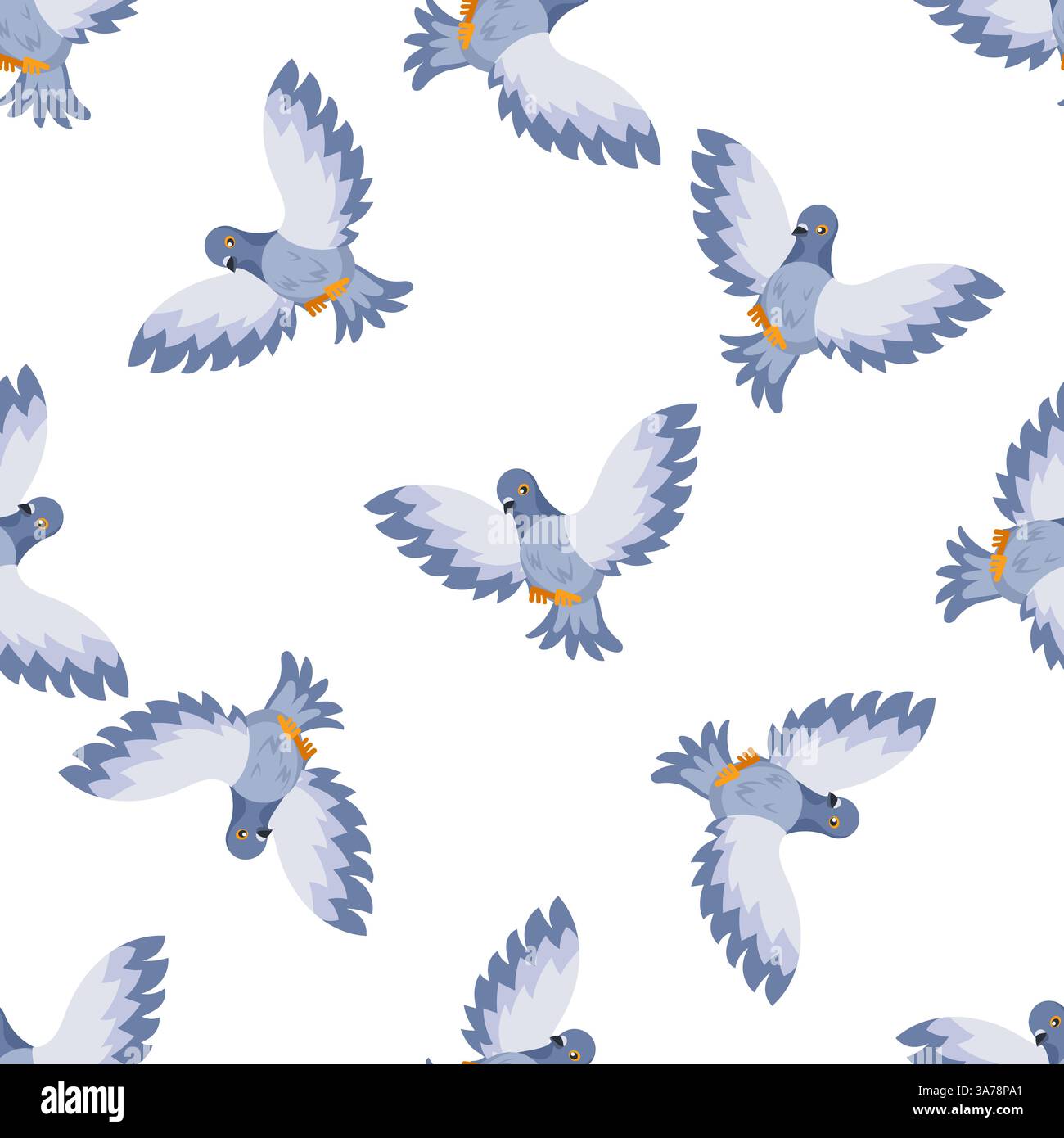 Seamless pattern with flying pigeons spreading wings on white background Stock Vector