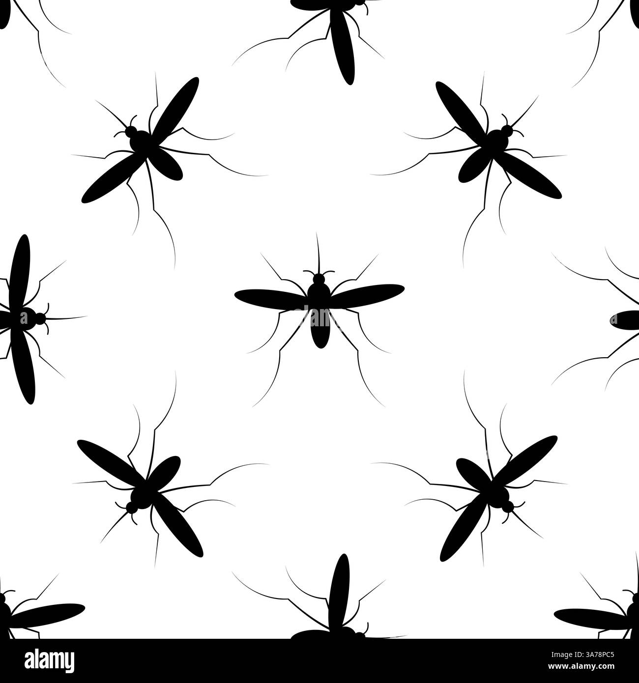 Mosquito Silhouette Seamless Pattern on White Background, Repeating Mosquito Insect Pattern Stock Vector