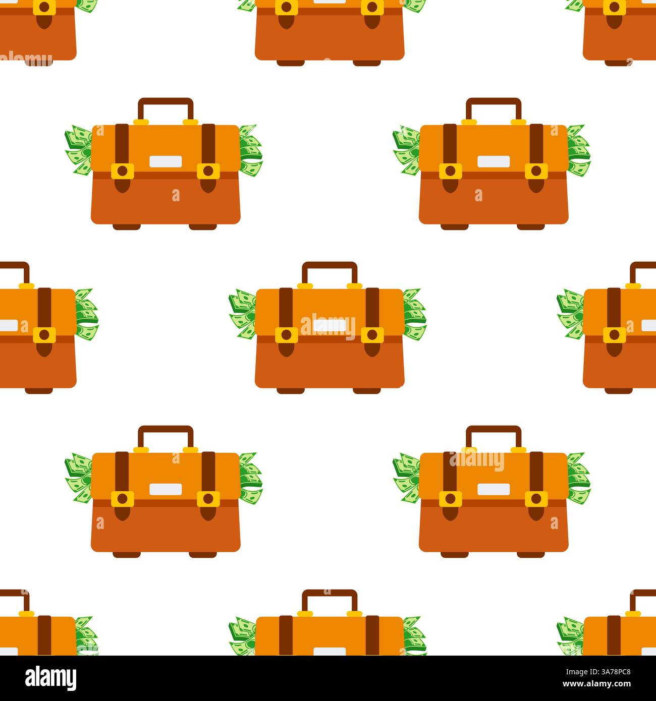Overflowing briefcase with money seamless pattern on white background Stock Vector