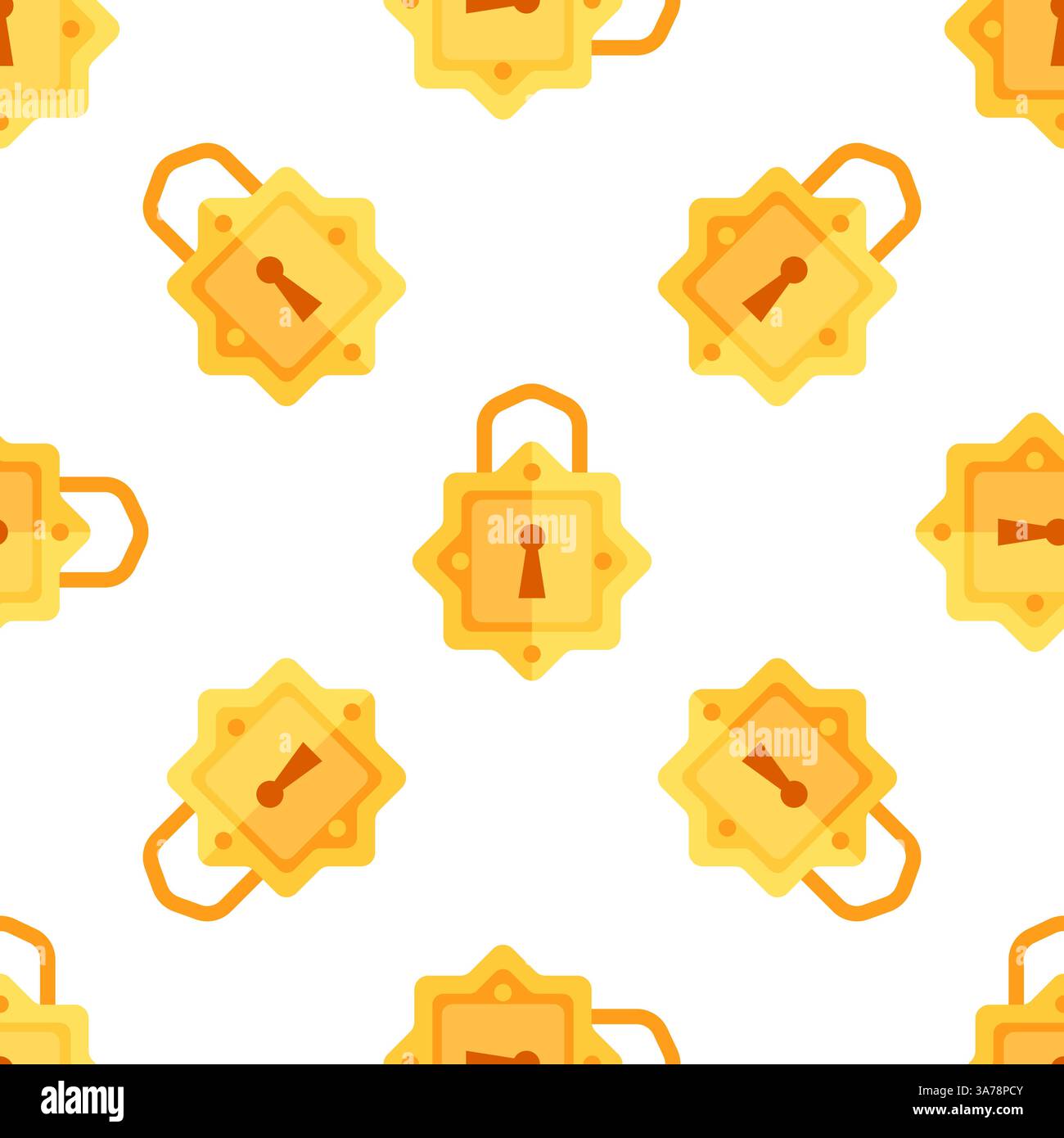 Golden padlock seamless pattern repeating on white background Stock Vector