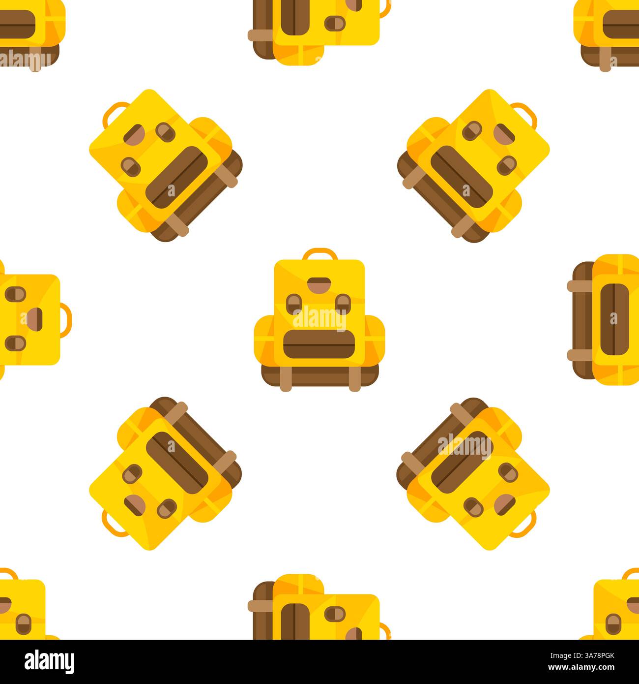 Yellow Backpack Seamless Pattern for Camping and Hiking Stock Vector