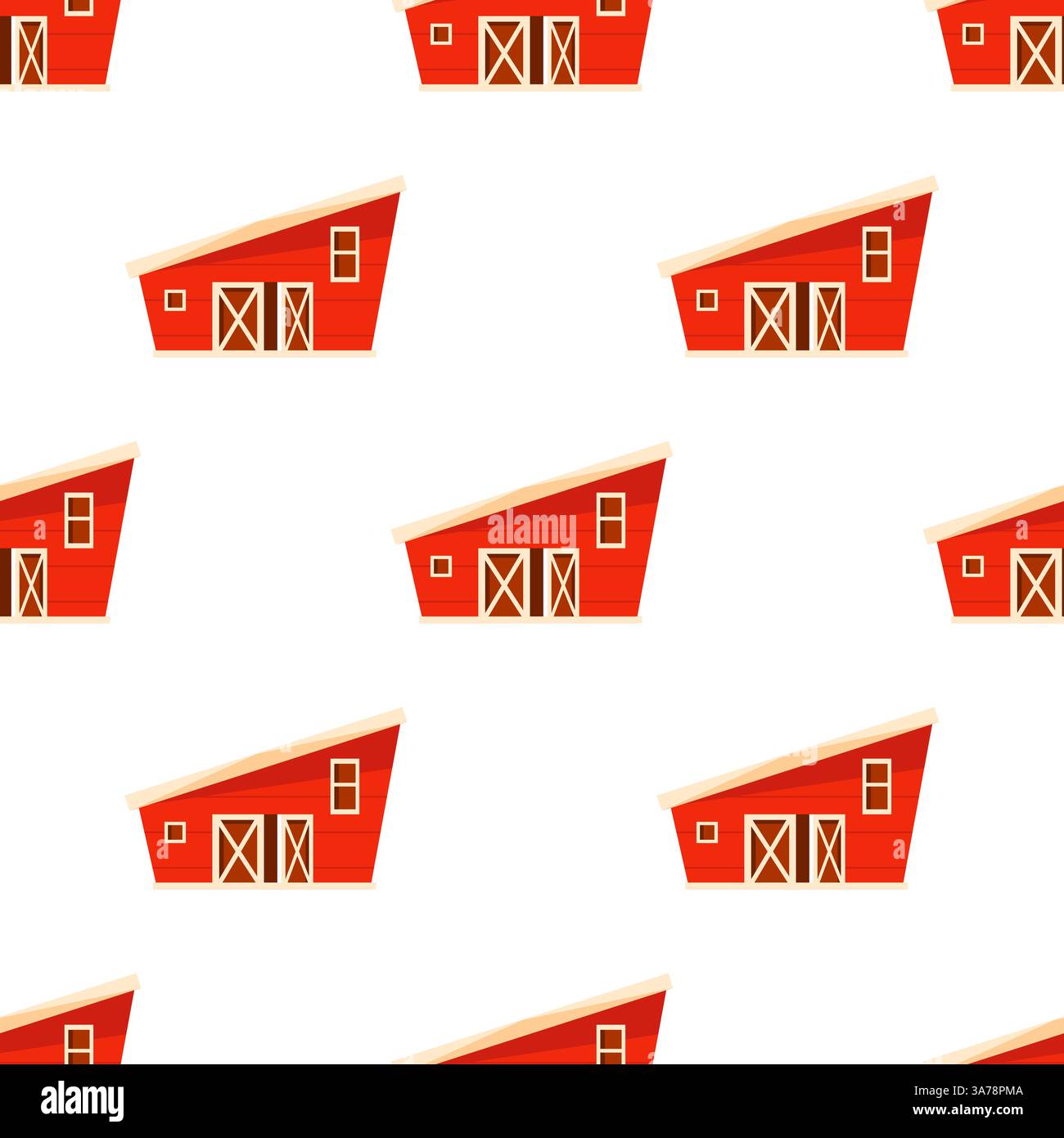 Red barn repeating pattern on white background Stock Vector