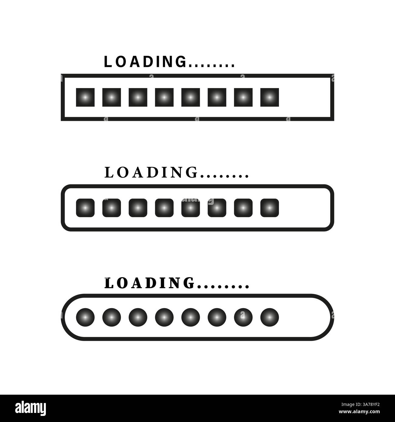 loading text. Progress bar shapes. Vector reloader set. Simple black ...