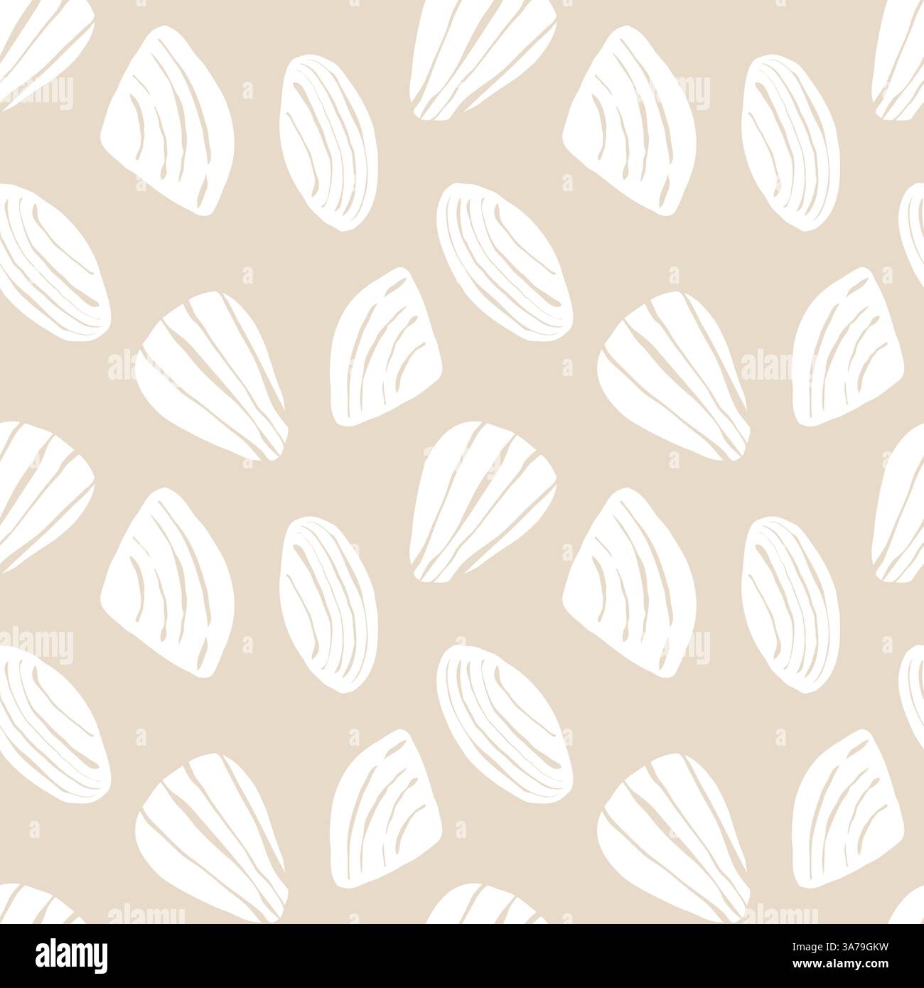 Hand drawn sea shells scallops beige yellow sandy seamless pattern in ...