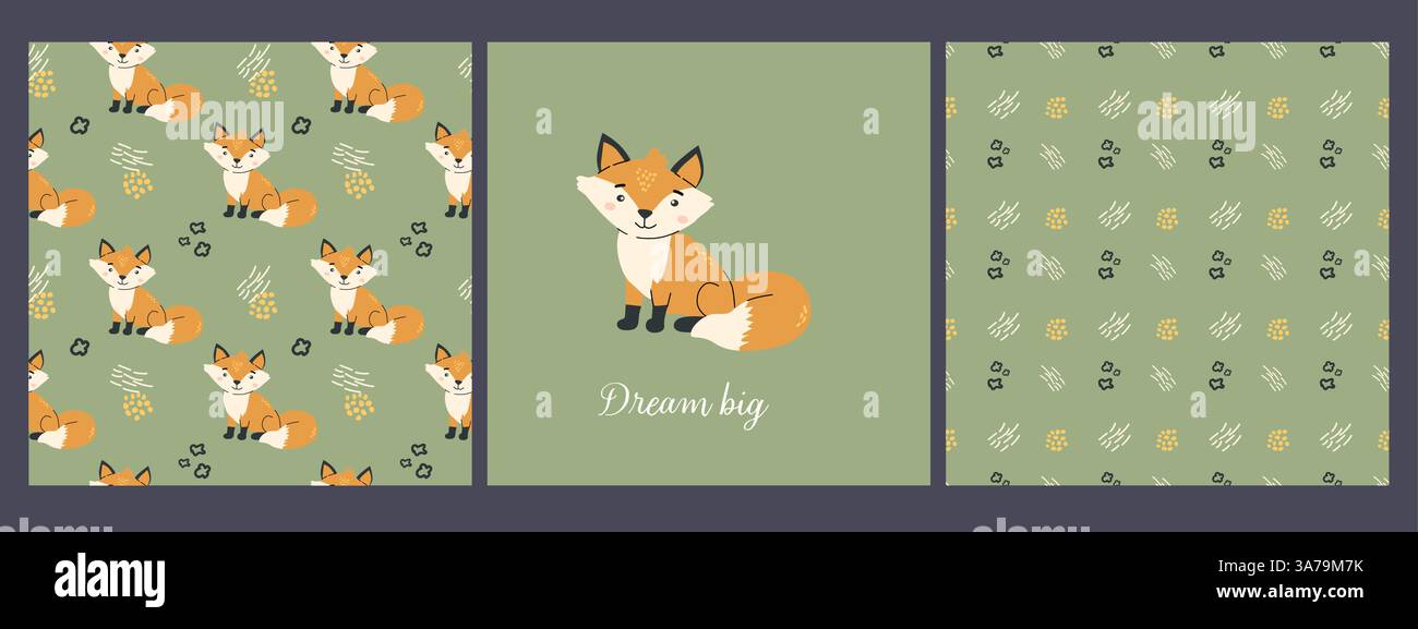Adorable forest animal patterns featuring foxes for creative design projects. Stock Vector