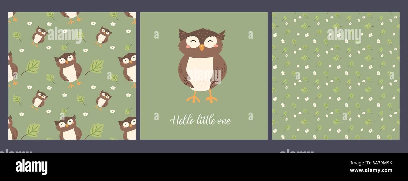 Cute forest animals pattern design with owls for nursery decor and crafts. Stock Vector