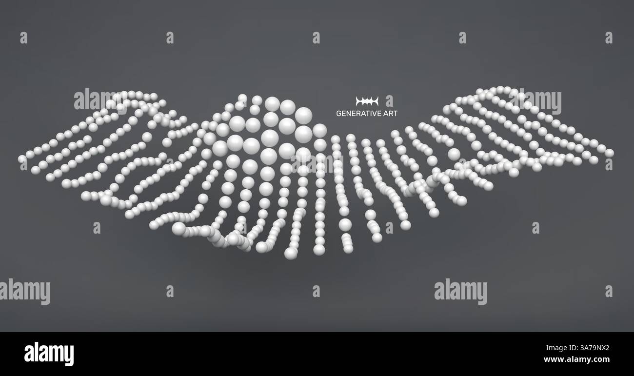3D sphere composition. Many balls in empty space. Abstract background. Vector illustration. Generative art. Stock Vector