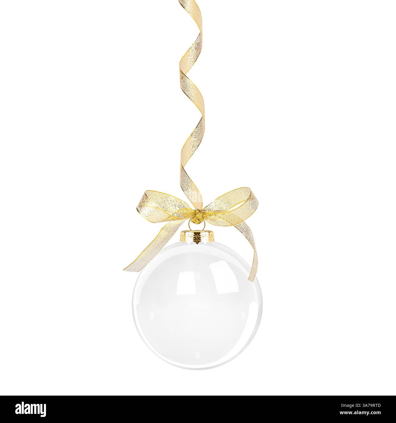 Christmas transparent glass ball with golden ribbon and bow isolated on ...