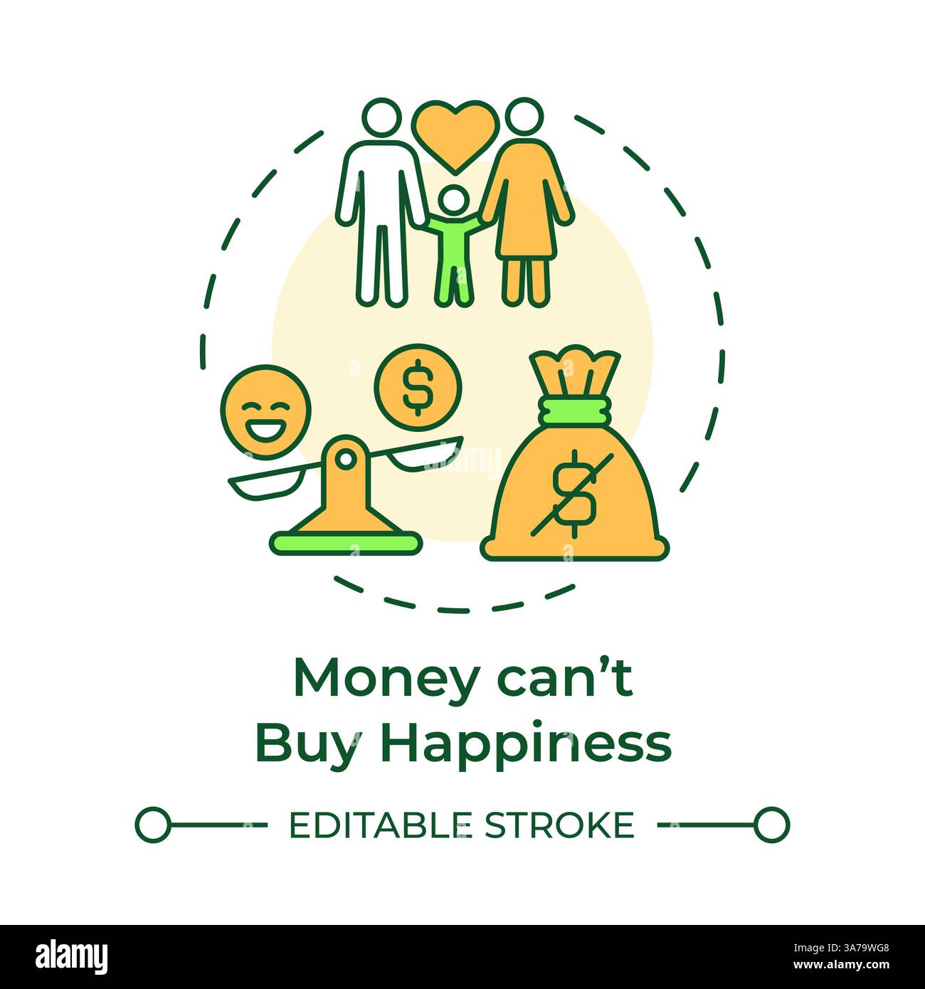Money cant buy happiness multi color concept icon Stock Vector