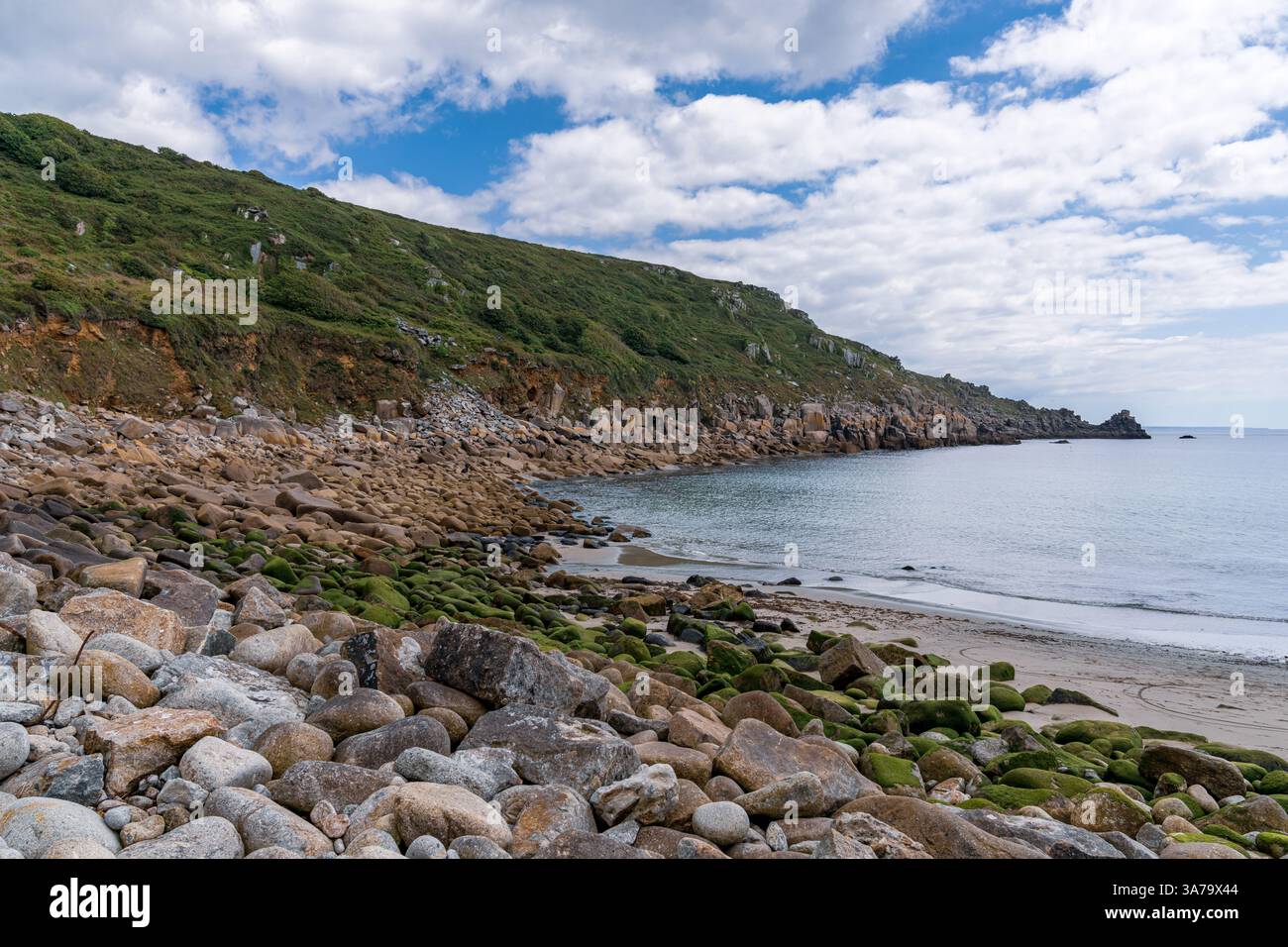 Celtic Sea Coast and cliffs at Lamorna Cove Beach, Cornwall, England ...
