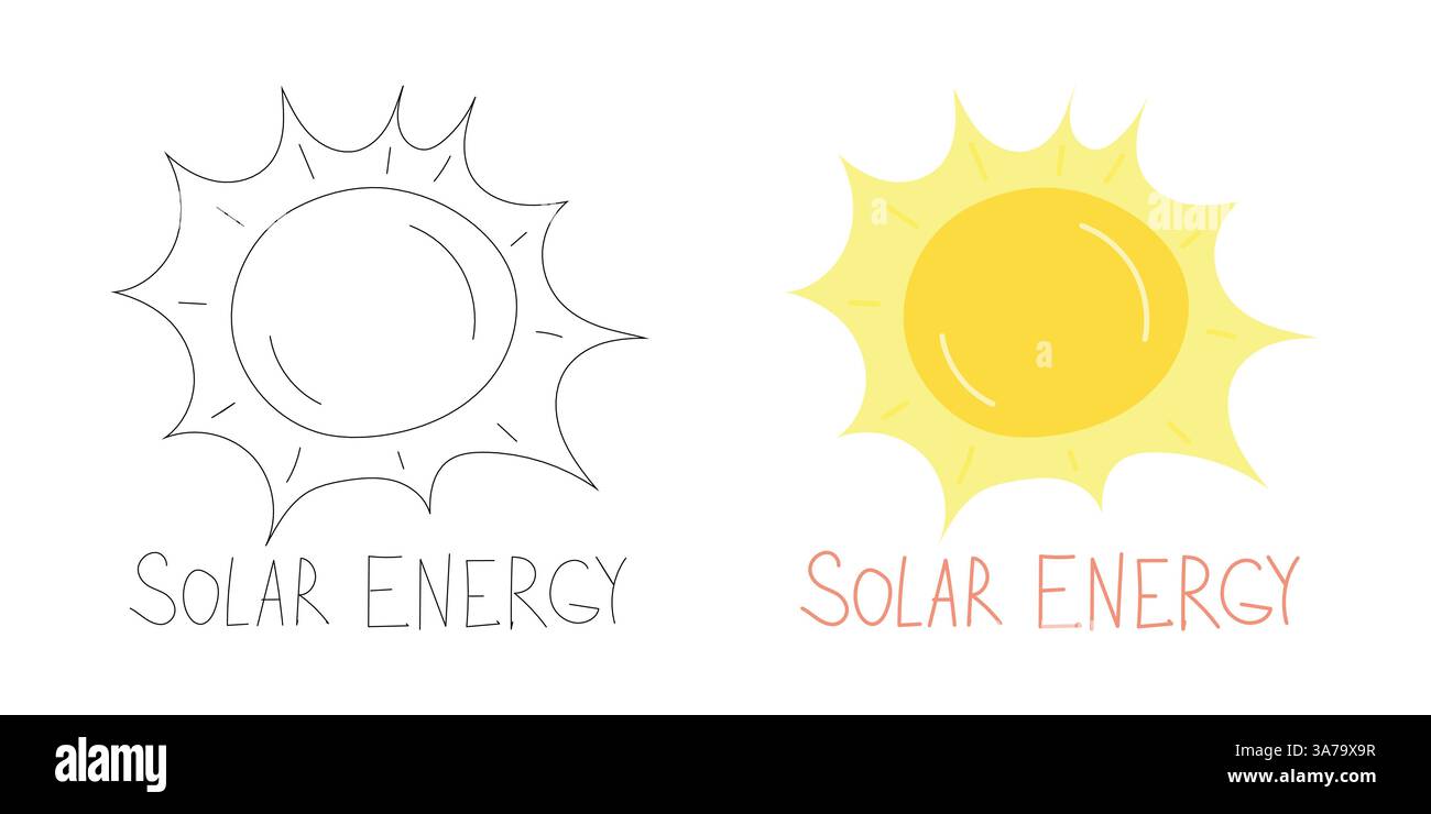 Bold yellow sun icon labeled Solar Energy symbolizing renewable power ...