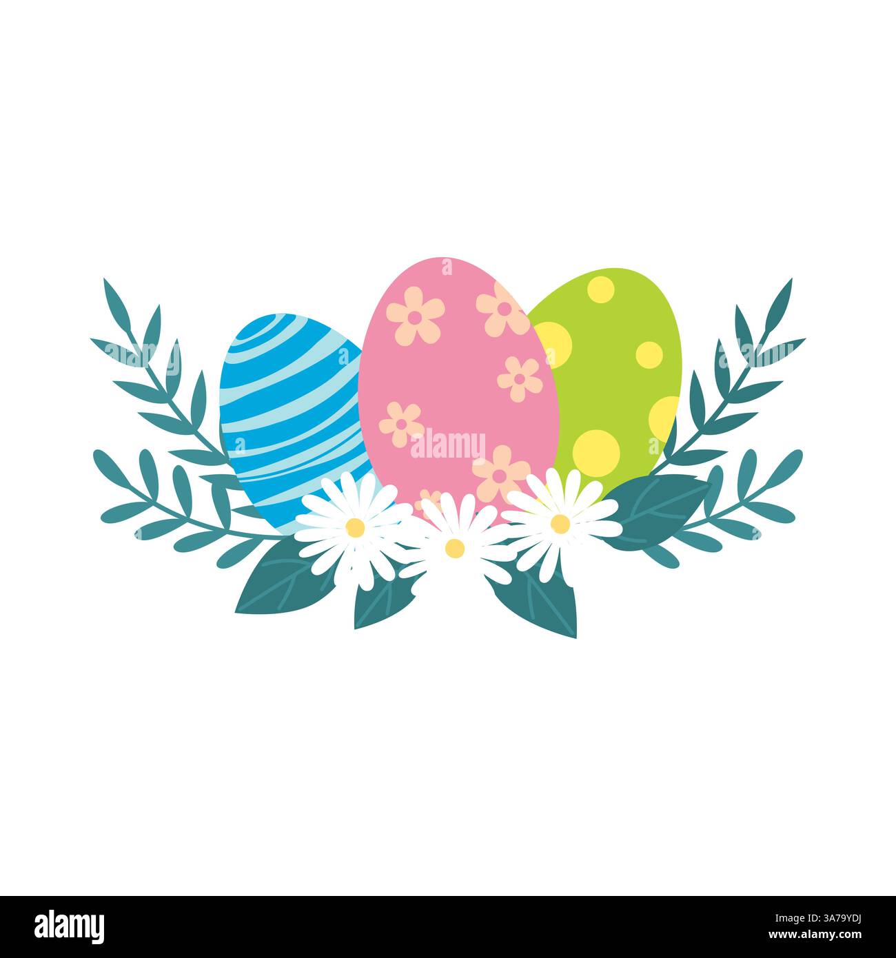 Colorful Easter Eggs with Floral and Leafy Decorations for Spring Festivities Stock Vector