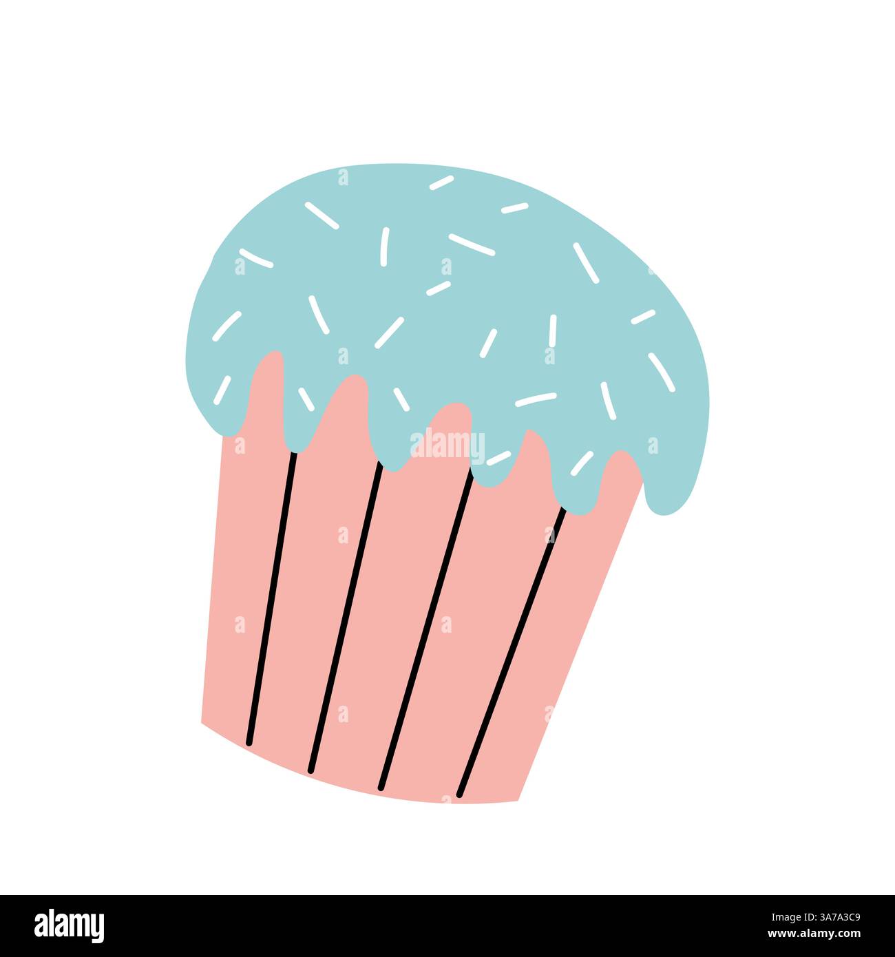 Colorful cupcake with blue frosting and sprinkles on a white background ...