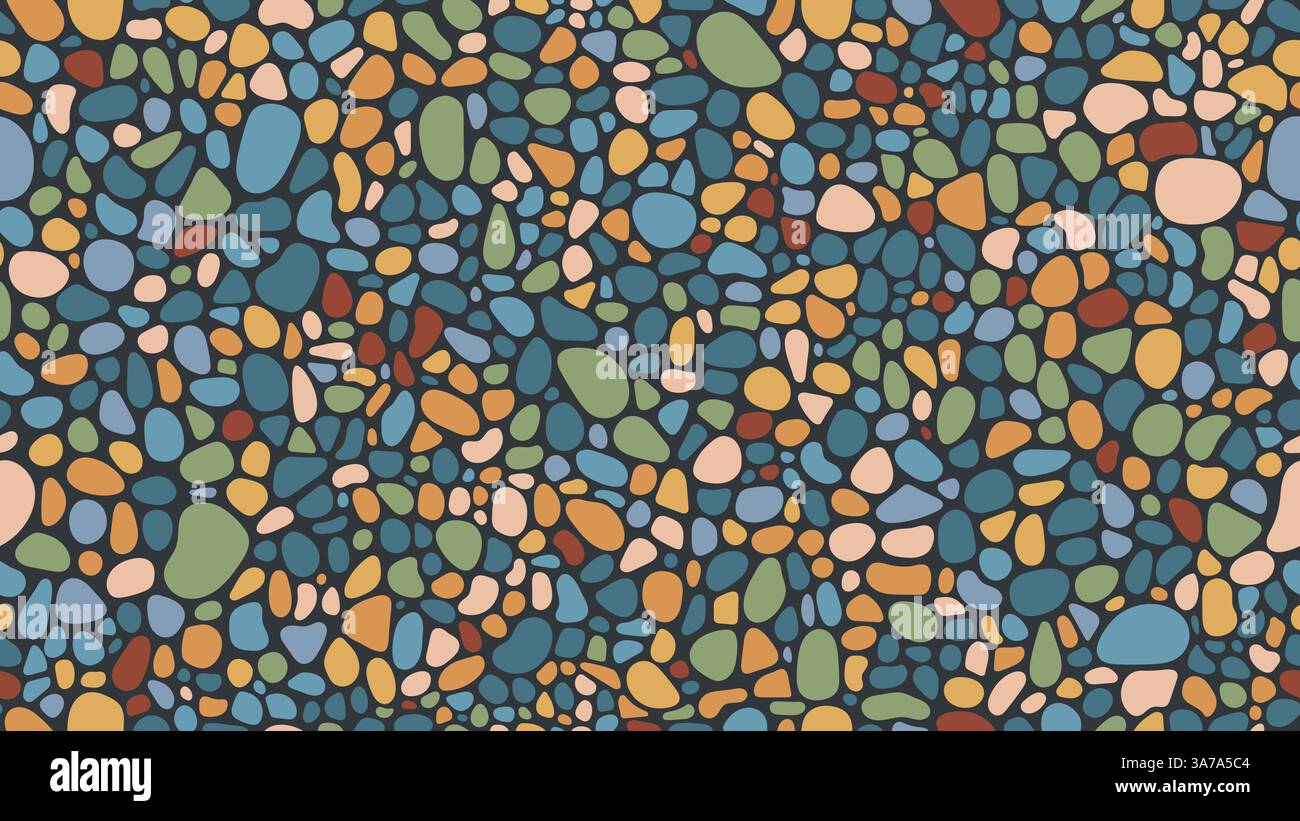 Mosaic gravel and pebble stone seamless pattern color paving background.  Vector street cobblestone, garden sidewalk tile with colorful paving rocks  or gravel for wallpaper, patio and outdoor space Stock Vector Image \u0026, image size:1300x821
