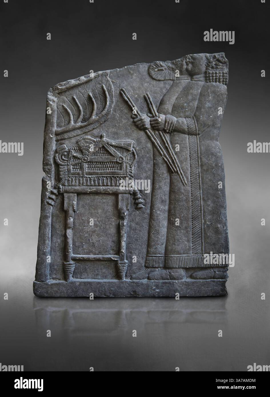 Ancient Neo Assyrian alabaster relief panel depicting two courtiers ...