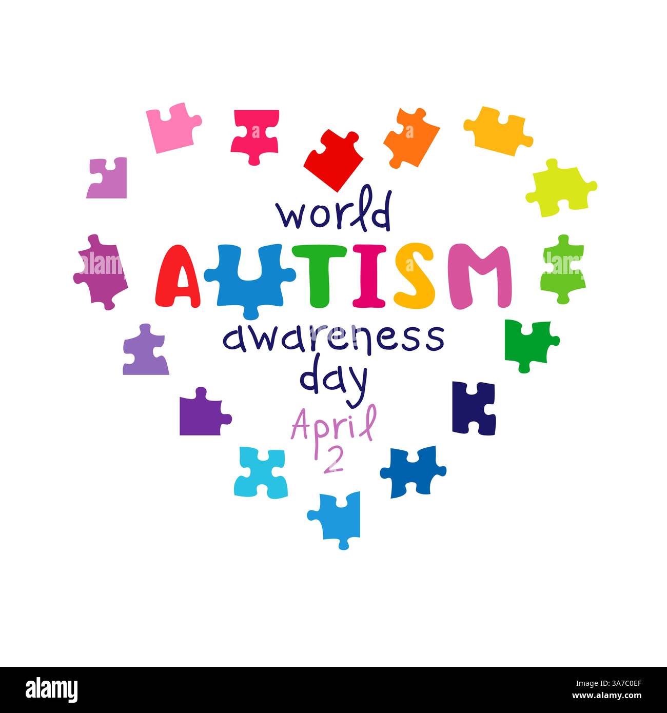 World Autism awareness day support banner. Social media timeline post with creatuve heart shape and typography design. Network blogging story. Colour Stock Vector