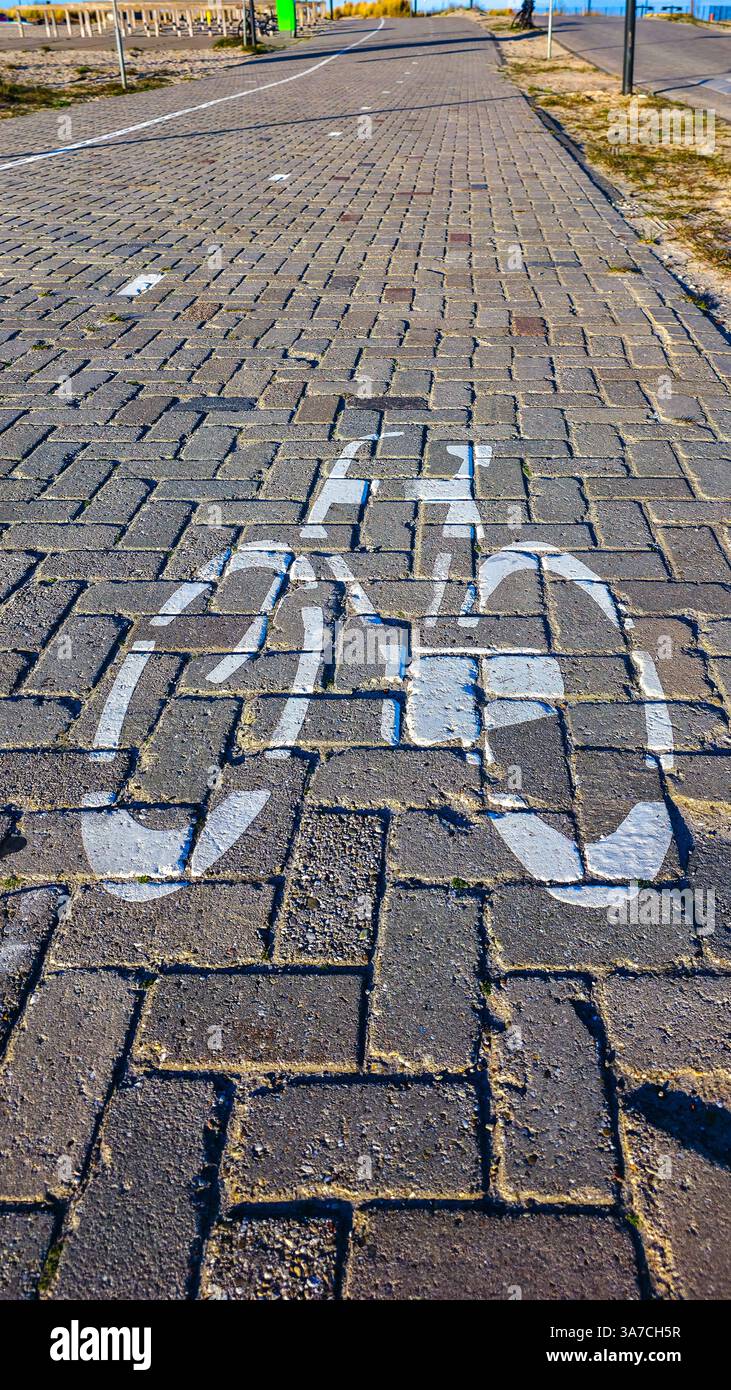 Bicycle path marking on cobblestone - Smartphone Captured Stock Image