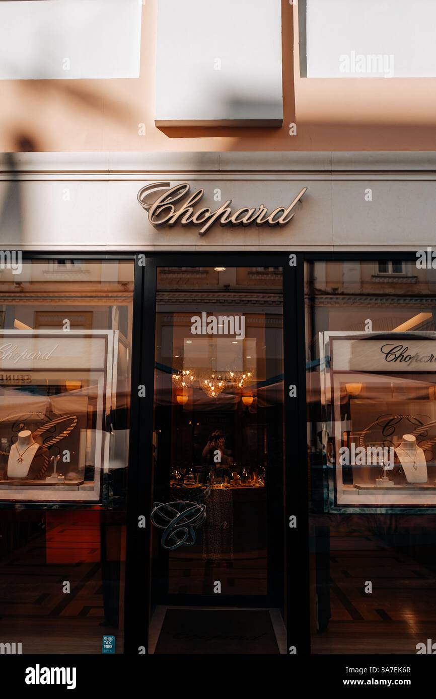 Facade of fancy famous luxury boutique Chopard is a Swiss manufacturer ...