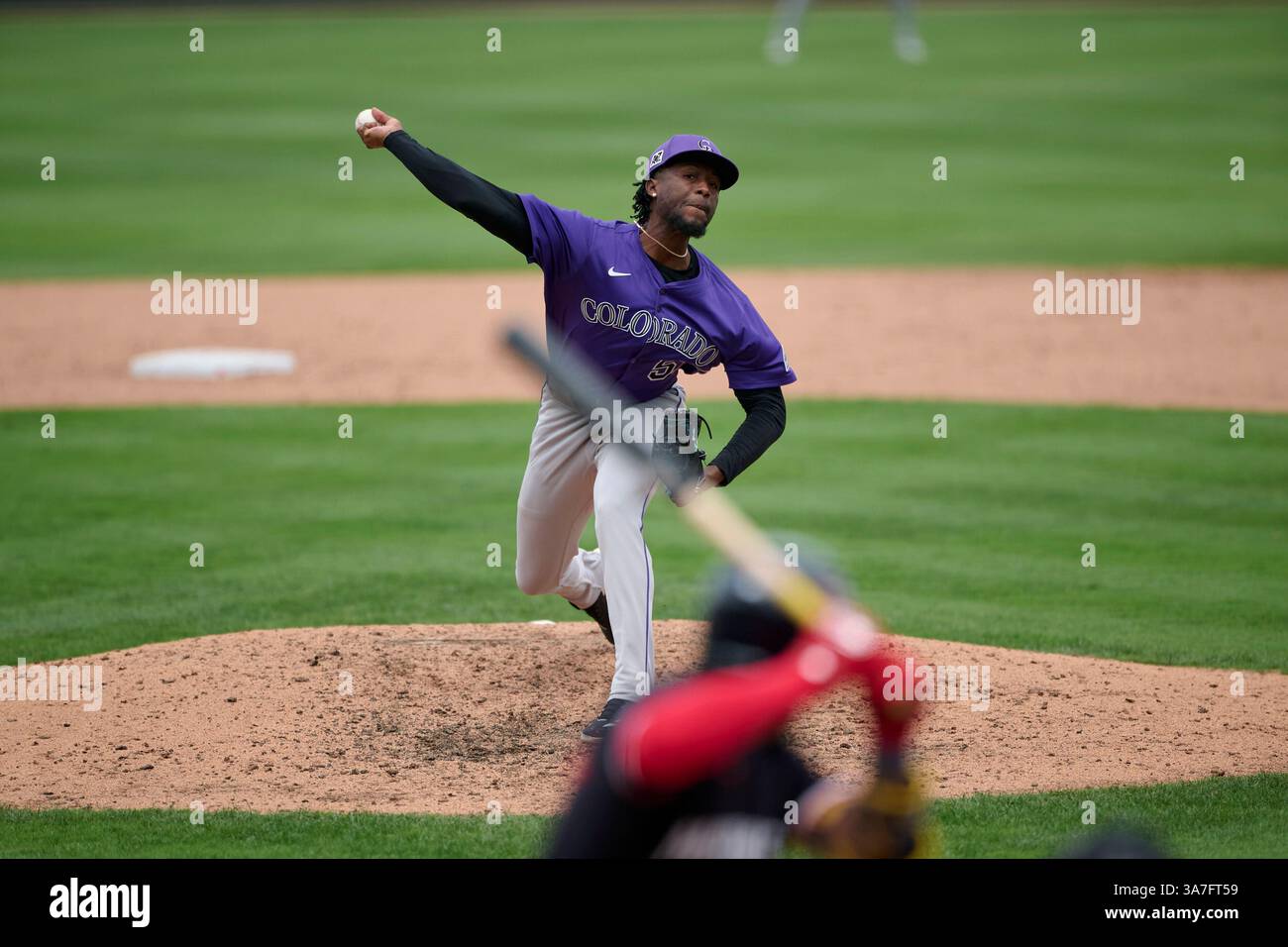 Colorado Rockies pitcher Angel Chivilli (57) during an MLB Spring ...