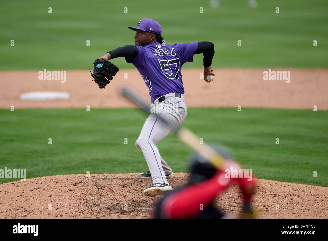 Colorado Rockies pitcher Angel Chivilli (57) during an MLB Spring ...