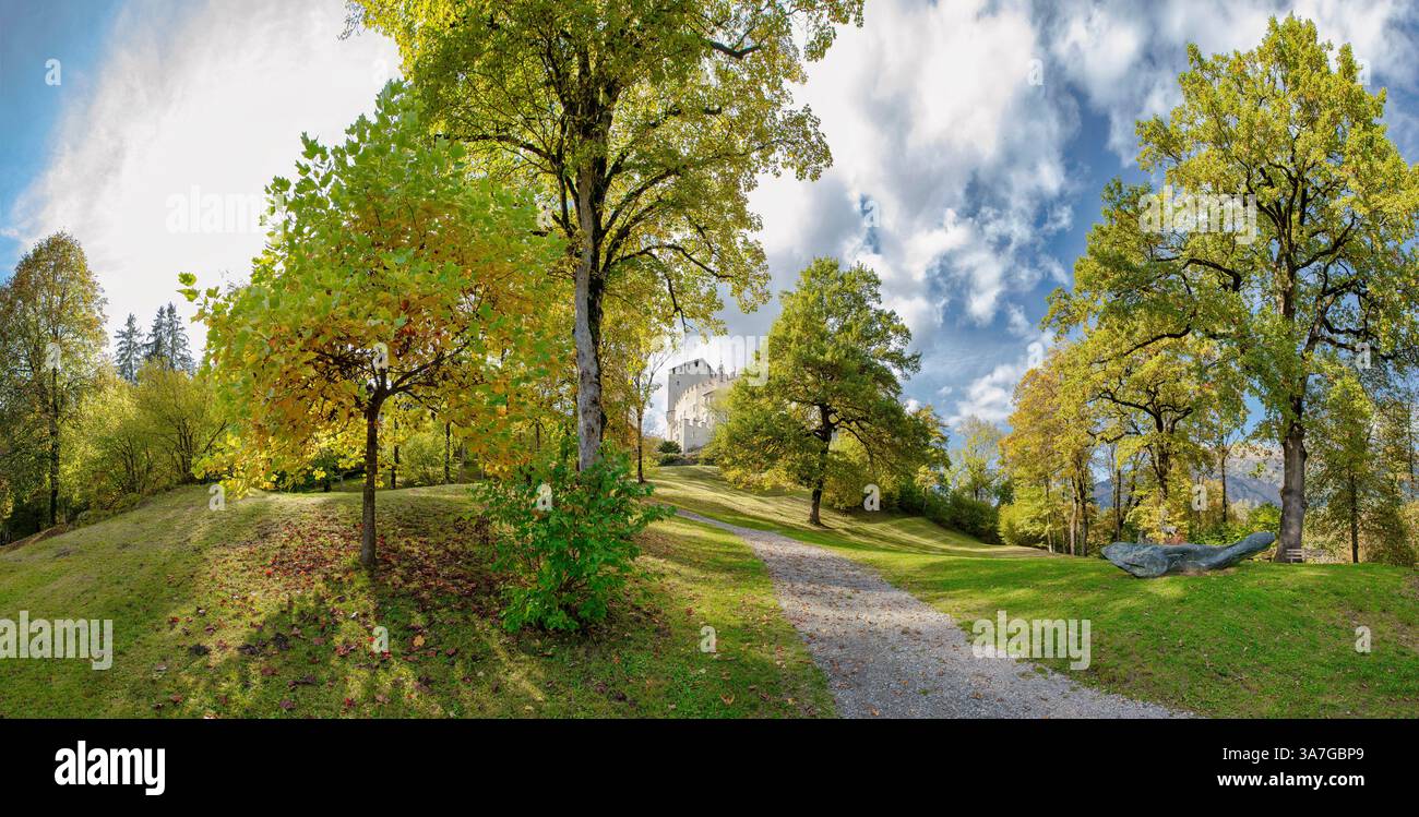 Bruck Castle, Museum of the City of Lienz, herfstkleuren in een park, Lienz,  , Austria, castle, forest, wood, trees, autumn, mountains, hills, Stock Photo