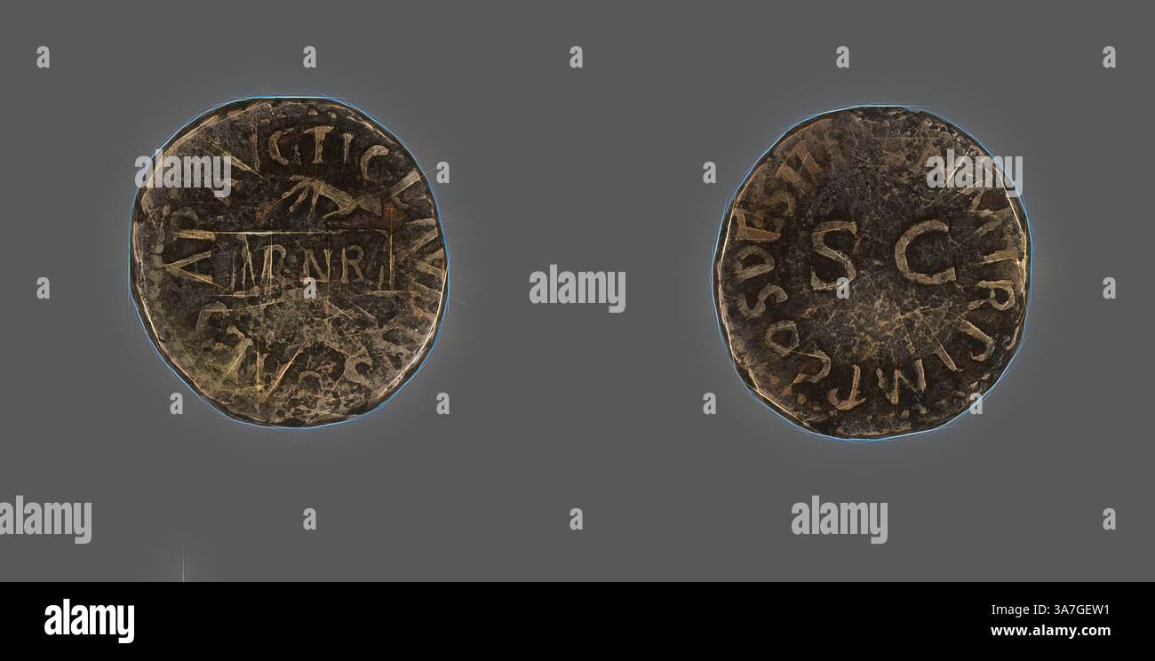 Two ancient coins are displayed, featuring inscriptions and symbols ...
