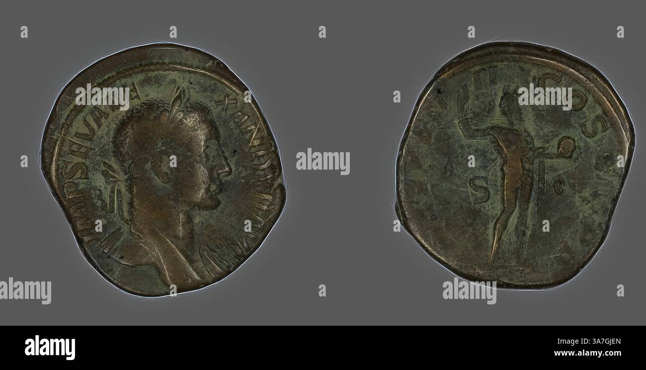 A pair of ancient coins featuring a detailed profile of a Roman emperor ...