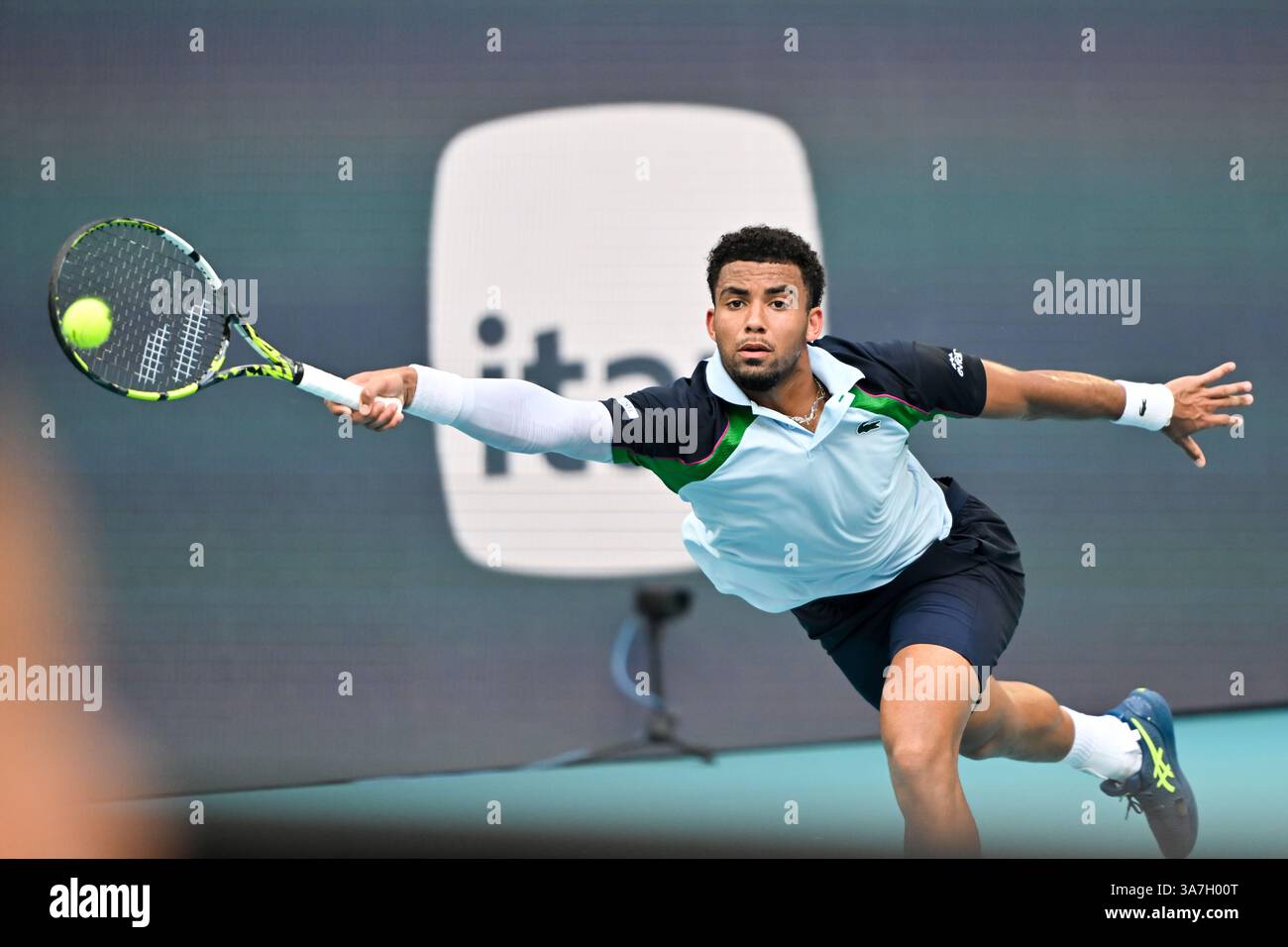 Miami, Florida, USA. 26th Mar, 2025. Arthur Fils (FRA) defeated Alexander Zverev (GER) at the Miami Open being played at Hard Rock Stadium in Miami, Florida. © Karla Kinne/Tennisclix/Cal Sport Media (Credit Image: © Karla Kinne/Cal Sport Media). Credit: csm/Alamy Live News Stock Photo
