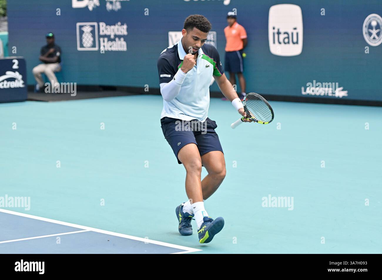 Miami, Florida, USA. 26th Mar, 2025. Arthur Fils (FRA) defeated Alexander Zverev (GER) at the Miami Open being played at Hard Rock Stadium in Miami, Florida. © Karla Kinne/Tennisclix/Cal Sport Media (Credit Image: © Karla Kinne/Cal Sport Media). Credit: csm/Alamy Live News Stock Photo
