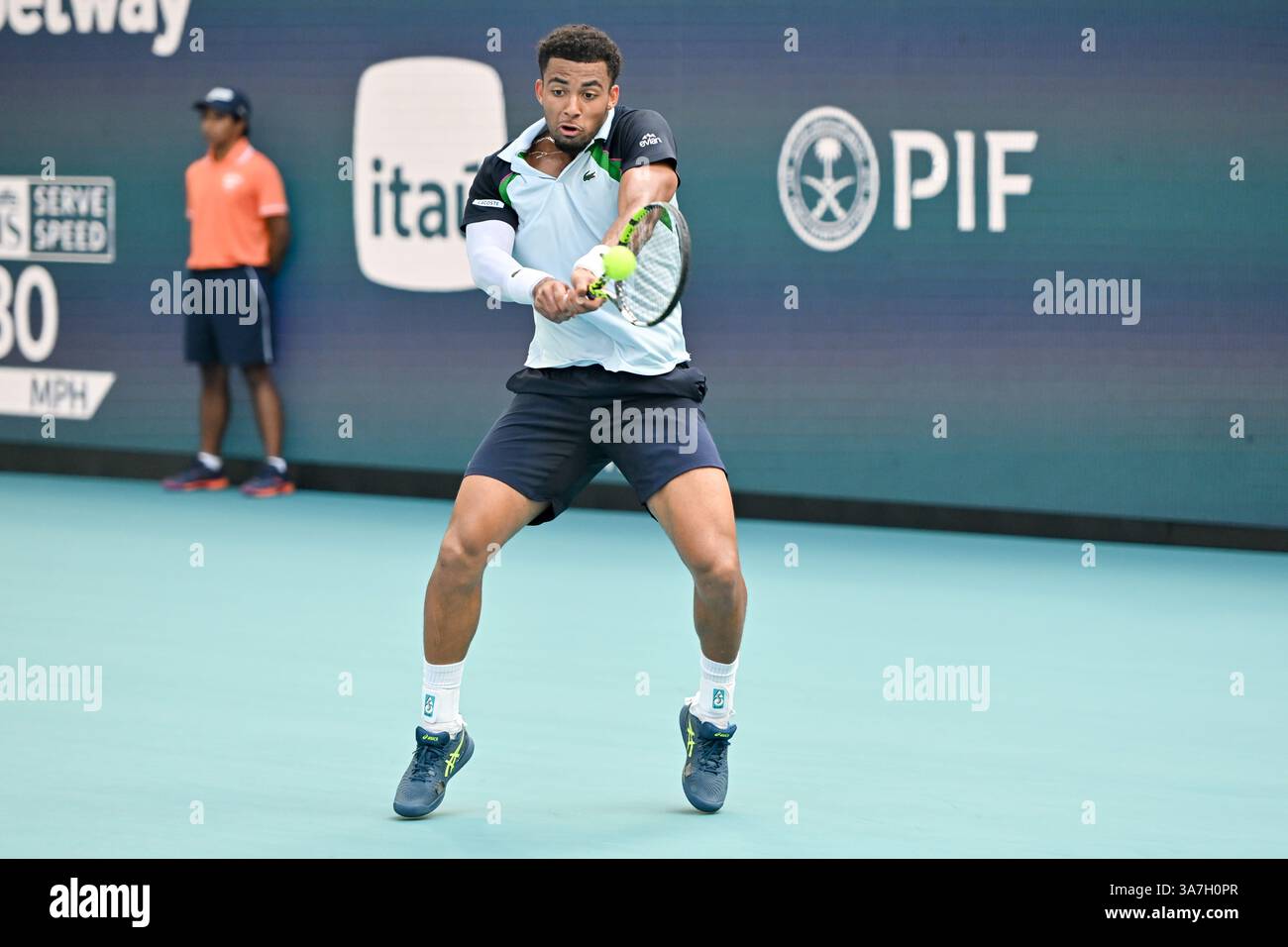 Miami, Florida, USA. 26th Mar, 2025. Arthur Fils (FRA) defeated Alexander Zverev (GER) at the Miami Open being played at Hard Rock Stadium in Miami, Florida. © Karla Kinne/Tennisclix/Cal Sport Media (Credit Image: © Karla Kinne/Cal Sport Media). Credit: csm/Alamy Live News Stock Photo