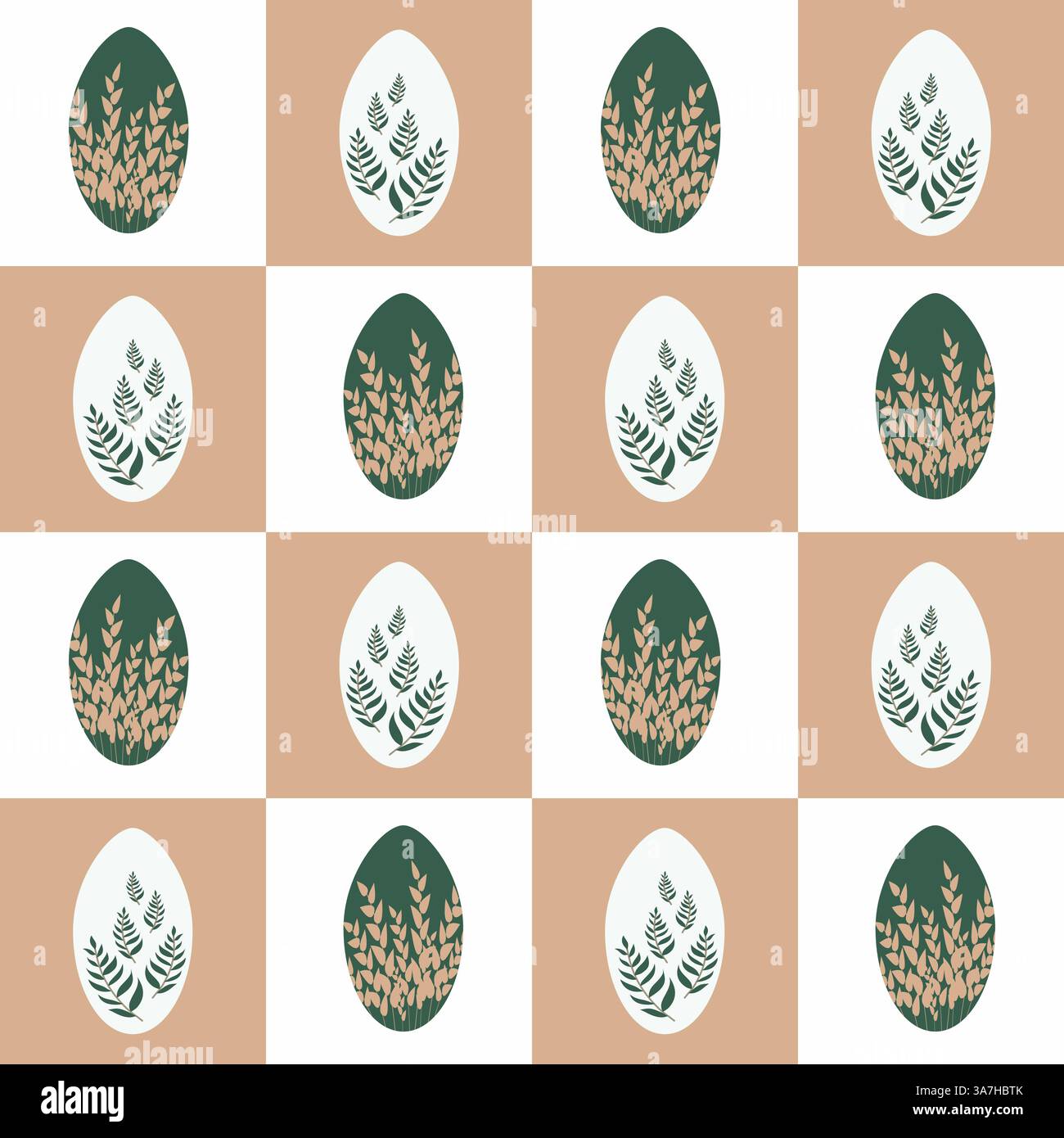 Seamless Botanical Egg checkered Pattern with Earthy Colors Stock Vector