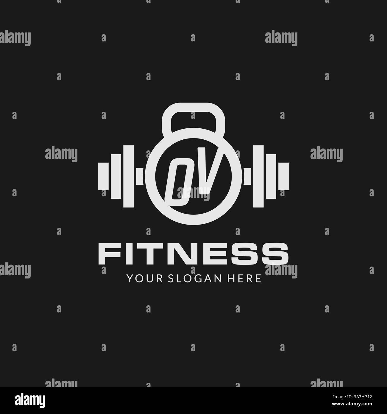 Initial OV fitness logo with creative kettlebell icon design style vector graphic Stock Vector