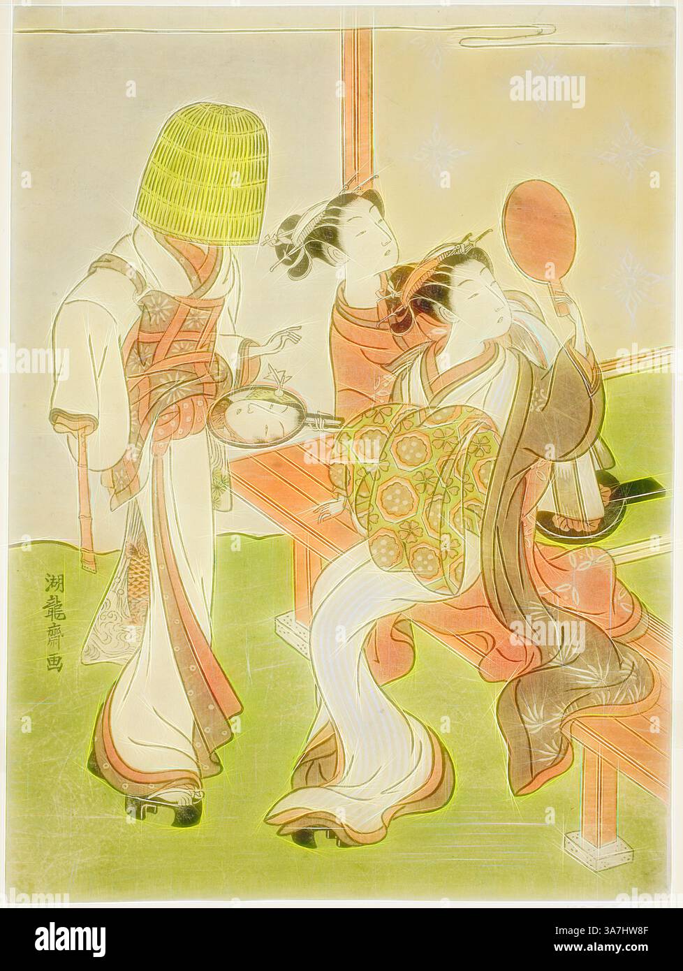A Courtesan and Her Attendant Using Mirrors to Identify a