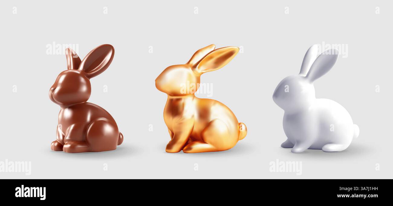3D set of Easter bunnies isolated Stock Vector