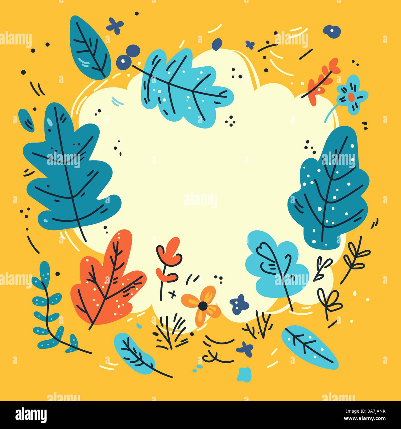 A whimsical minimalist vector illustration of nature, featuring vibrant ...