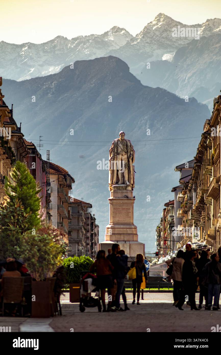 Piedmont, Italy. The beautiful city of Cuneo with its large squares and porticoes. Stock Photo