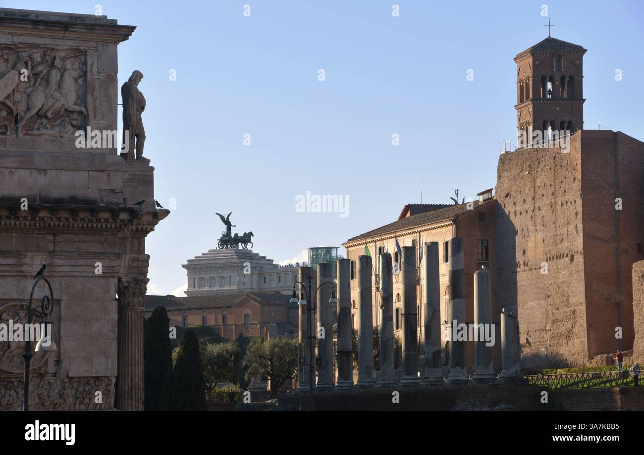 Ancient Roman structures stand majestically in the heart of Rome. The ...