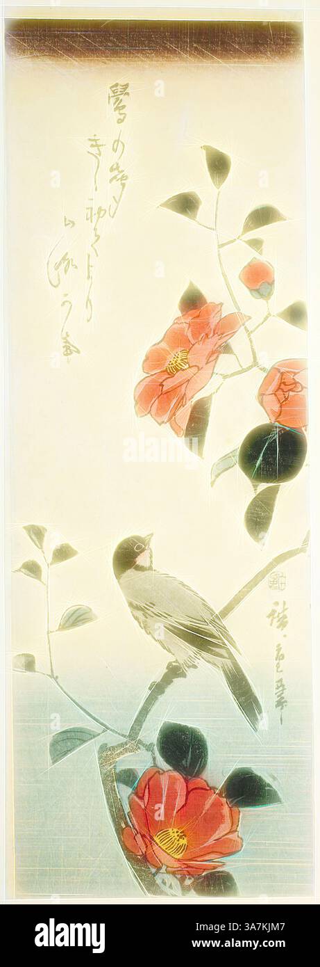 Utagawa Hiroshige. Camellia flowers and bullfinch. 1838–1852 Utagawa Hiroshige. Camellia flowers and bullfinch. 1838–1852