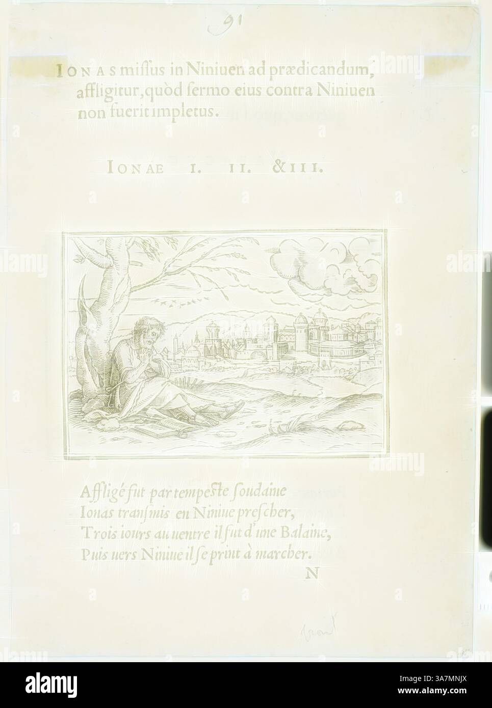 A scene depicting the biblical figure Jonah, who appears contemplative ...