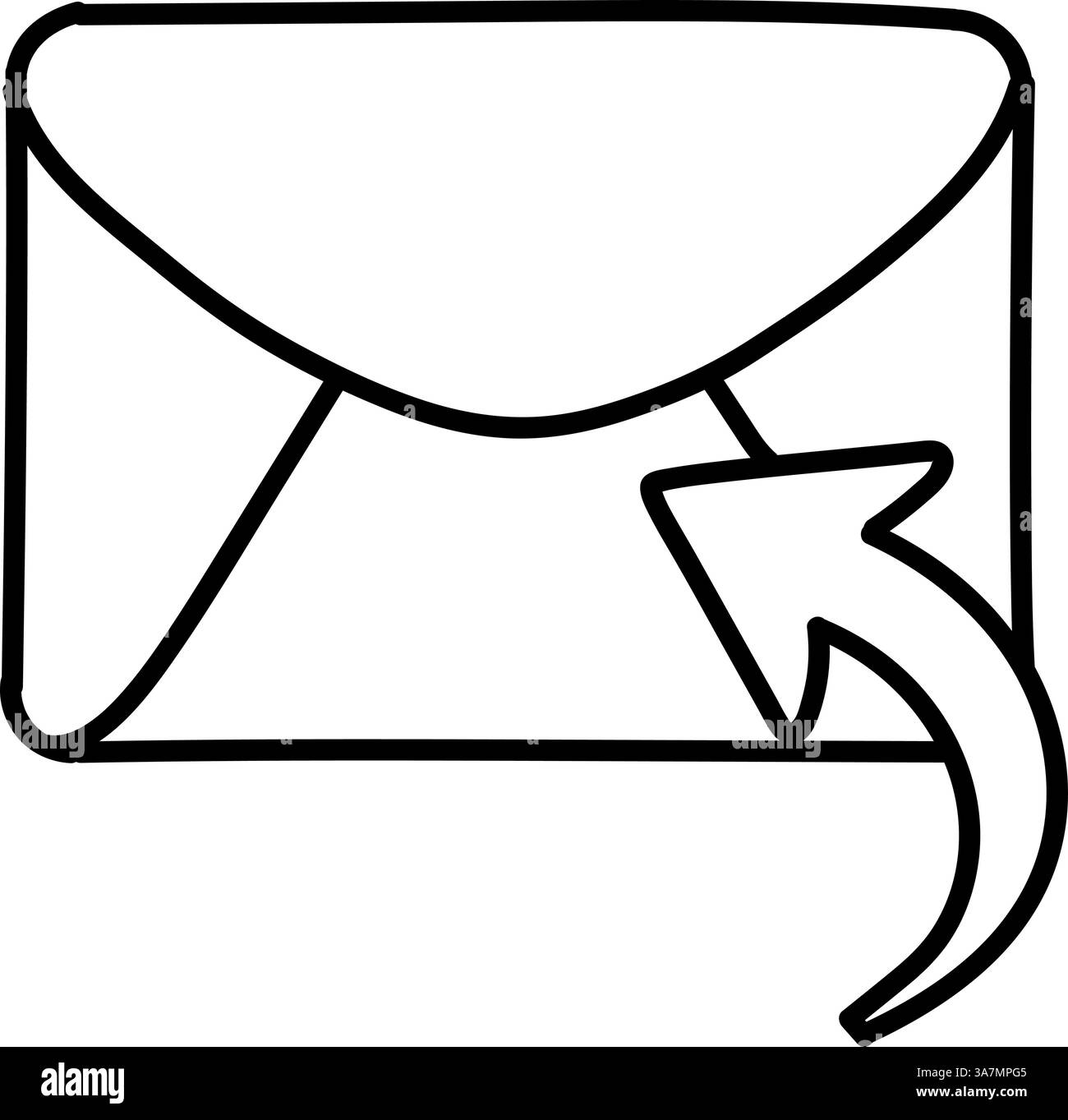 Reply email icon. Hand drawn vector illustration. Editable line stroke. Stock Vector