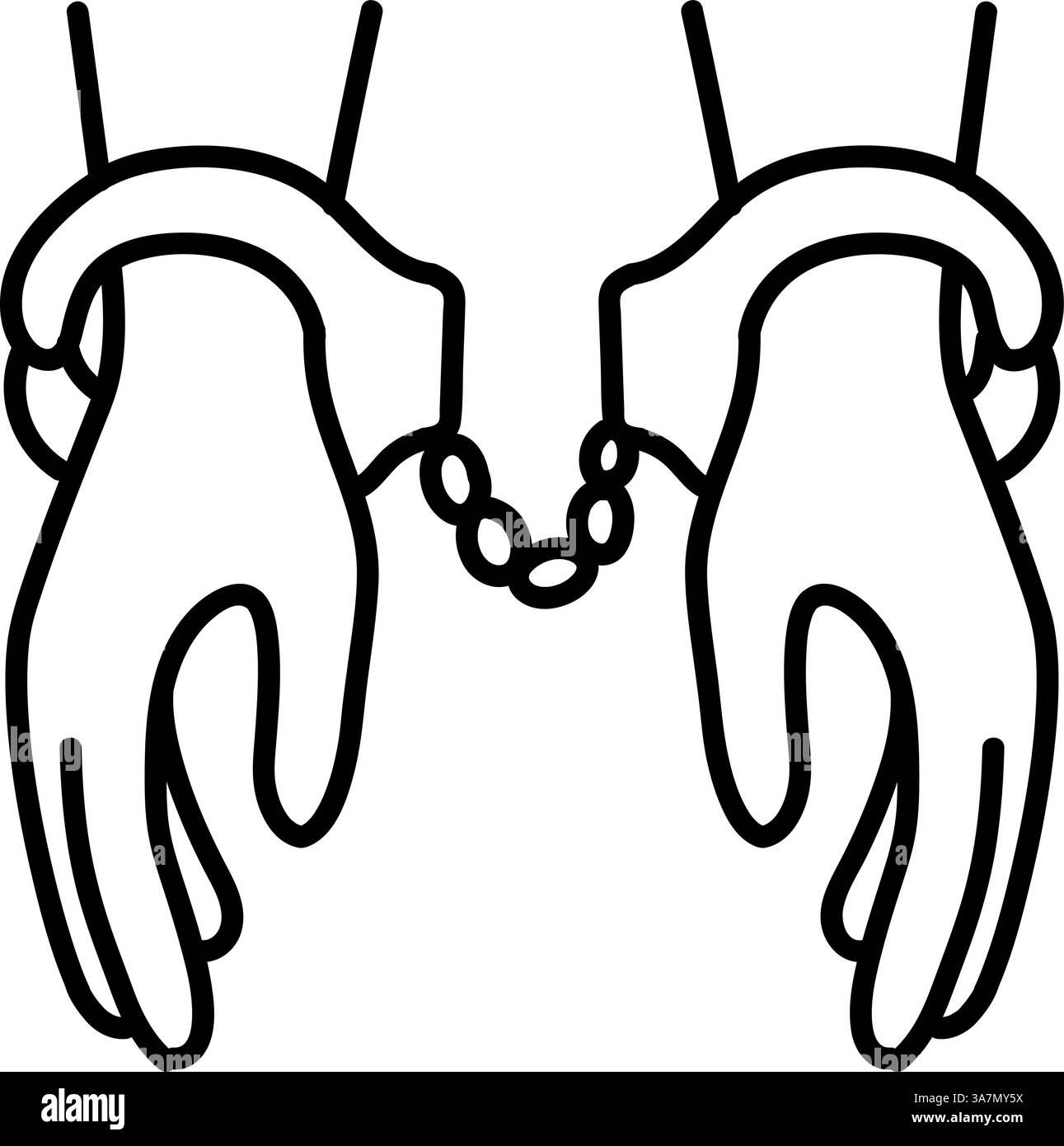 Handcuffed hands icon. Hand drawn vector illustration. Editable line stroke. Stock Vector