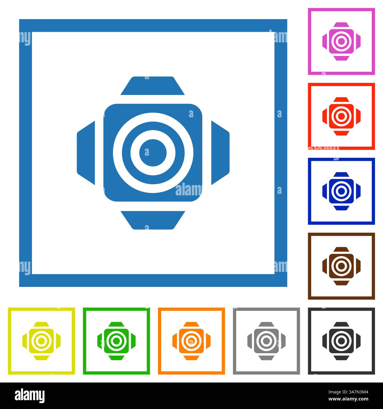 Spotlight flat color icons in square frames on white background Stock Vector