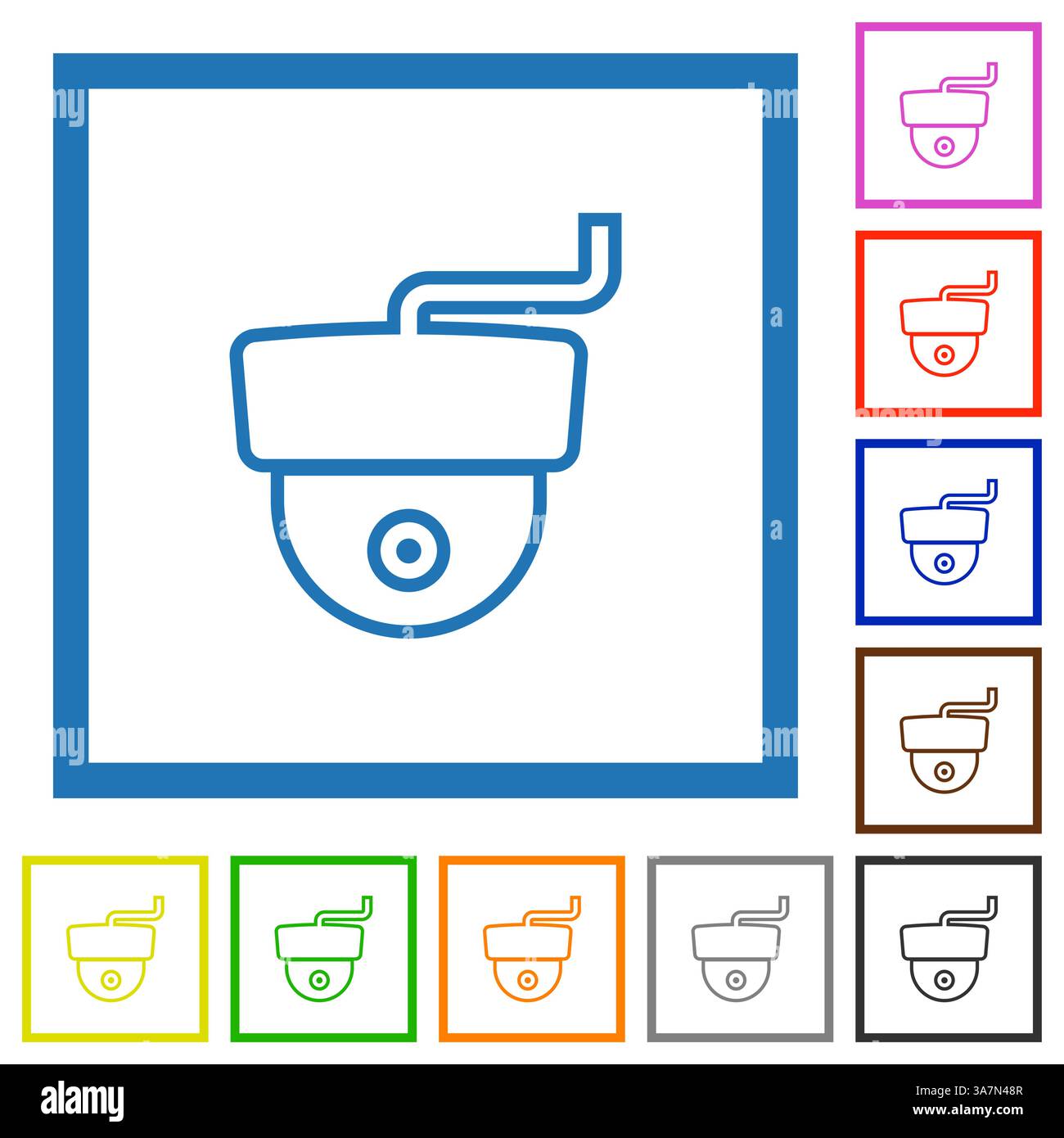 Security camera flat color icons in square frames on white background Stock Vector