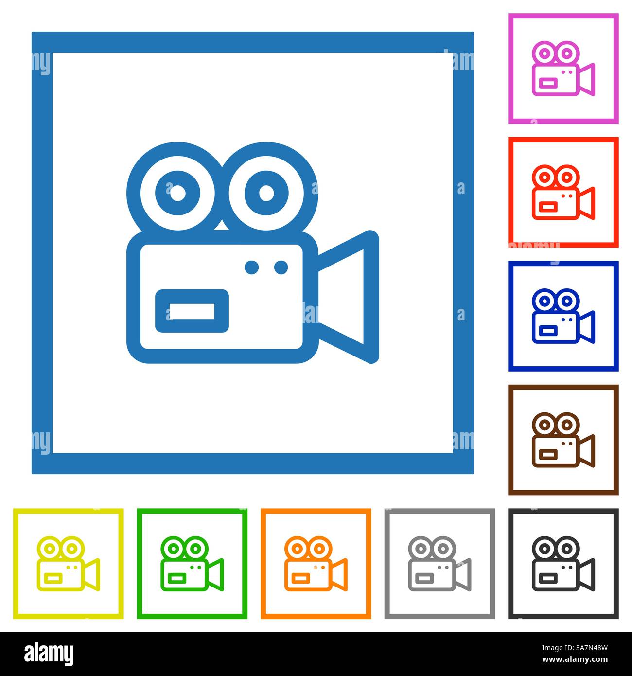 Video Camera flat color icons in square frames on white background Stock Vector