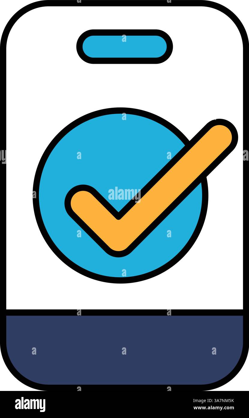 Phone Check Label A phone with a check mark on it. The check mark is yellow and blue. The ...