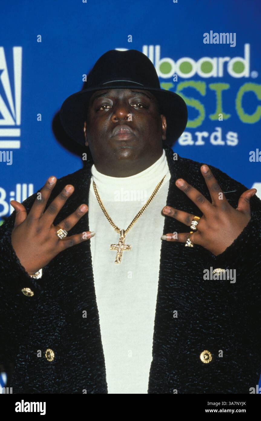 Dec. 7, 2012 - After 15 years, the Notorious B.I.G.'s autopsy report has been released. The autopsy report reveals Biggie's wounds and the fact that not all of his gunshot wounds were fatal. PICTURED: Dec. 6, 1995 - Las Vegas, Nevada, U.S. - Rapper BIGGIE SMALLS (aka Notorious B.I.G.) at the Billboard Music Awards. (Credit Image: © Jane Caine/ZUMAPRESS.com) Stock Photo