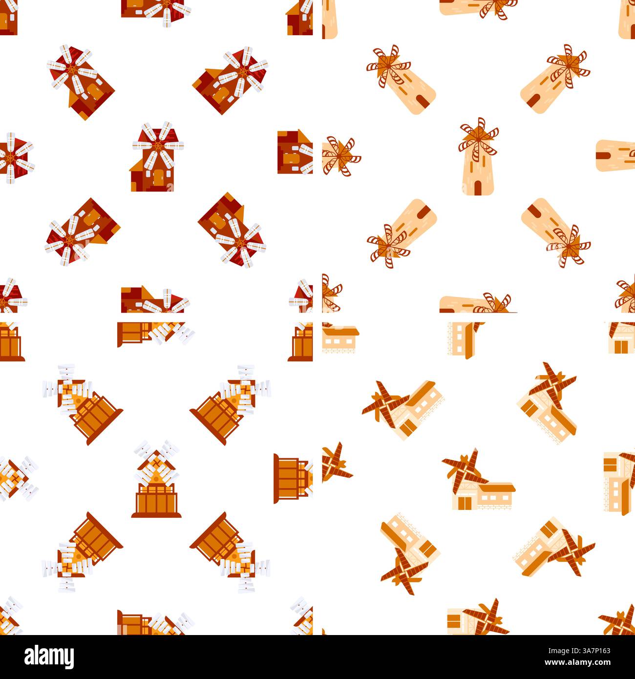 Seamless pattern with traditional windmills generating renewable energy Stock Vector