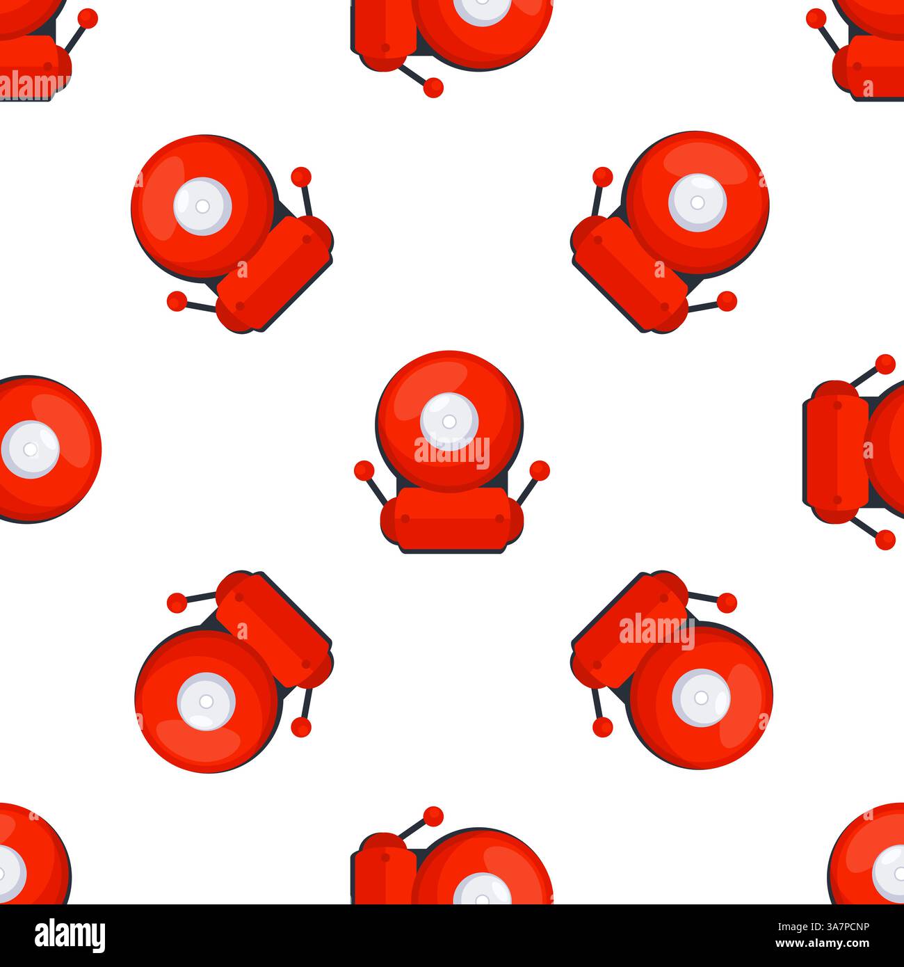 Red Electric School Bell Seamless Pattern on White Background Stock Vector